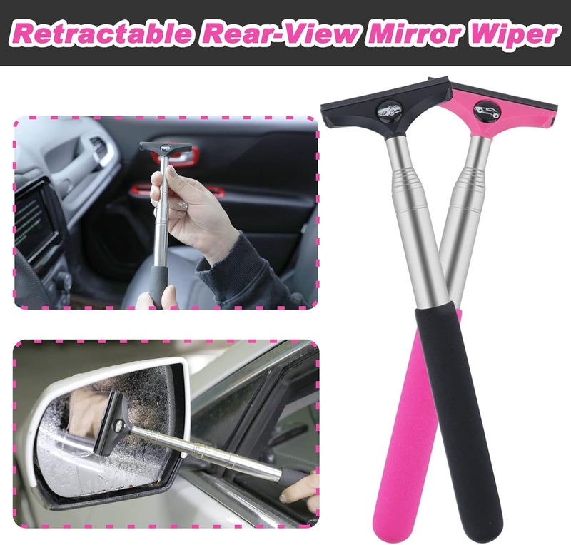 GUBCUB Side Mirror Squeegee, 2 PCS Car Mirror Squeegee, Retractable Car Rearview Mirror Wiper for All Vehicles, Universal Automotive Accessories(Black/Pink) - Image 4